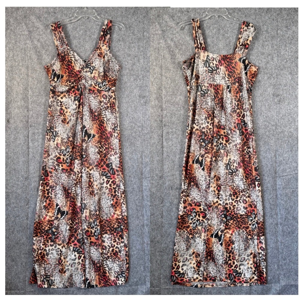 Vtg Y2K Babydoll Maxi Lace Fairygoth Dress Womens XL Butterfly Animal Print